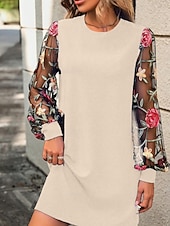 cheap Mini Black Dress-Women's Mini Dress Casual Dress T Shirt Dress Tee Dress Print Dress Modern Daily Outdoor Vacation Regular Fit Floral Long Sleeve Crew Neck Blue Black Apricot Summer Spring