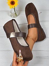 economico Ballerine da donna-scarpe basse larghe da donna in stile mary jane marroni – scarpe a piedi nudi in pelle scamosciata marrone con punta tonda e fibbia, comode calzature basse retrò per l'ufficio e gli outfit casual