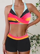cheap Tankinis-Women's Swimwear 2 Piece Shorts Swimsuit Backless Vacation Beach Wear Geometic V Neck Sleeveless Bathing Suits