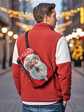 cheap Graphic Print Bags-Men's Christmas Sling Bag - Multiple Fun Patterns, Santa, Reindeer &amp; Gingerbread Designs, Adjustable Strap, Perfect for Holiday Gifts, Casual Wear and Festive Occasions.