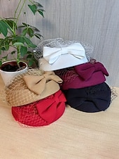 Недорогие Рождественские аксессуары-женская рождественская шапка из искусственной шерсти, с бантом и сеткой, несколько цветов для праздничных мероприятий, идеально подходит для торжеств и зимней моды