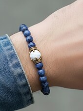 economico Gioielli da uomo-Bracciale da uomo in pietra naturale – design regolabile con perline e dettaglio a corona, disponibile in più colori, perfetto per l'abbigliamento casual e per le occasioni speciali