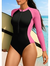 cheap One Pieces Rash Guards-Women's Rash Guard Color-blocking Zip Up UPF50+ Quick Dry Lightweight Long Sleeve Bodysuit Swim Shirt Surfing Canoeing Beach Summer