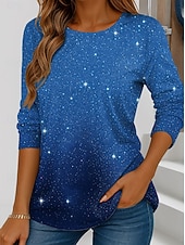 economico Maglietta Arte &amp; Design-Maglietta per Donna Grafica Moda Vintage Elegante a Maniche Lunghe Top Regolari Collo Rotondo Quotidiano Weekend Stampa Blu Rosso Viola Fucsia Verde Autunno Inverno