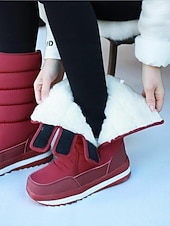 preiswerte Schnee- und Winterstiefel-Burgunderrote, wasserdichte Damen-Winterstiefel mit Kunstfellfutter – stylische Schneestiefel mit verstellbaren Riemen für Komfort und Wärme, perfekt für kaltes Wetter, Winteraktivitäten im Freien und Skiurlaube