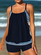baratos Tankinis-Tankini Feminino de Biquíni 2 Peças com Cintura Alta Controle de Barriga Cintura Alta Slim Costas Nuas Roupas de Praia de Férias Gráfico Floral com Decote U Sem Mangas