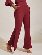  pantaloni da donna in tessuto elasticizzato, pannelli trasparenti in chiffon, gamba svasata, elastico in vita, eleganti, comodi, per tutti i giorni, da lavoro, autunno