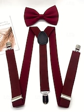 billiga Bröllop ACC-Herrset med hängslen och fluga i polyester, flera färger, perfekt för jul och formella evenemang