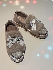 Χαμηλού Κόστους Γυναικεία Sneakers-Γυναικεία μαύρα μοκασίνια με τεχνητή γούνα και στρας - άνετα, λαμπερά, slip-on παπούτσια για πάρτι με φιόγκο για τη νυχτερινή ζωή