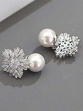 cheap Women's Earring-Women's Christmas Pearl and Crystal Snowflake Earrings, Alloy Material, Available in Red, White, and Multiple Colors – Perfect Holiday Gift