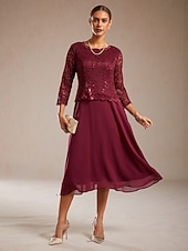  Dámské Midi šaty Áčkové šaty Elegantní Večerní oslava Svatební host Krajka Běžný Pevná barva 3/4 délka rukávu Tričkový Fialová