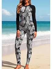 economico Rash Guards Interi-Per donna Standard Top sottomuta Rash Guard completo per il corpo Costume da surf intero Floreale Tropicale Con zip con reggiseno incorporato Cerniera Frontale Protezione Solare UV Coppa larga UPF50+