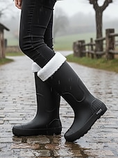 abordables Bottes de neige et d'hiver-Bottes de pluie rouges imperméables pour femmes avec revers amovible en fausse fourrure – des chaussures résistantes et élégantes pour les intempéries, les aventures en plein air et les activités de jardinage.