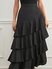 economico Gonne Formali-Per donna Elegante Moda Maxi Vita media Gonne Semplice Arricciato Inelastico Quotidiano Streetwear Vinaccia blu navy Nero Verde Estate