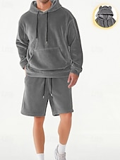 cheap Basic Tracksuits-Men's Hoodie Tracksuit Hoodie &amp; Shorts Set Hoodie Outdoor Vacation Daily Drawstring Plain Black Green Grey Activewear Sports Fashion Fall