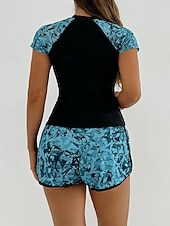 economico Tankini-Costume da bagno tankini da donna 2 pezzi pantaloni corti palmo controllo pancia vita alta slinguato senza schiena vacanza in spiaggia scollatura rotonda floreale con maniche corte