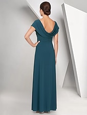 cheap Floor Length-A-Line Floor Length Wedding Guest Dress Chiffon Dress Formal Dresses Mother of the Bride Dress Cap Sleeve Crew Neck Elegant Simple Wedding Guest Semi Formal Chiffon with Crystals