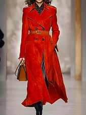 tanie Kurtki zimowe-Damskie Płaszcz zimowy Płaszcz Zatrzymujący ciepło Wygodny Kieszeń Guziki Codzienny Równina Urlop Wyjściowe Weekend Długie Klapy wcięte Regularny Długi rękaw Odzież wierzchnia Czerwony Jesień Zima