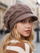 tanie Kapelusze damskie-Damska czapka z dzianiny akrylowej z podszewką z polaru, w wielu kolorach, wygodna i stylowa na święta Bożego Narodzenia i zimowe aktywności