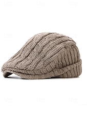 baratos Chapéus Masculinos-Gorro de tricô masculino – forrado com lã para maior aquecimento, diversas cores, design elegante em tricô trançado para atividades ao ar livre no inverno.