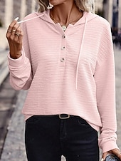 billiga Enkla huvtröjor-Dam Pullover Hoodie Sweatshirt Knappar Slät Ledigt Långärmad Huva Vanliga toppar Gata Vardag Vit Rodnande Rosa Marinblå Grön Höst Vinter