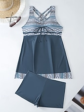 abordables Tankinis-Femmes Maillots de Bain 2 pièces Shorts Maillot de bain Dos nu Vacances Tenues de plage Graphique Col rond Sans manches Maillots de bain