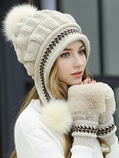 Недорогие Женские шляпы-Женский рождественский вязаный комплект шапки и перчаток, доступен в нескольких цветах, уютный и стильный, идеально подходит для зимнего отдыха на свежем воздухе и в качестве подарка к праздникам