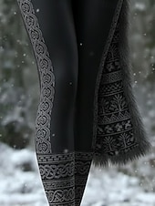 preiswerte -Damen Leggings Gemütliche Leggings Urlaub Vintage Ethno-Stil Volle Länge Hohe Taille Grafik Drucken Bequem Dehnbar Lässig Täglich Urlaub Schwarz Frühling Herbst Winter Schmale Passform
