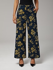  Jeans in Gelb mit Blumenmuster und geradem Bein, perfekt für den Urlaub