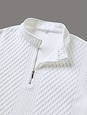 preiswerte Basic-T-Shirts-Herren T Shirt Langarm Viertelreißverschluss Herbst Winter Einfarbig Textur Strickware Täglich Lässig Reißverschluss Rundhalsausschnitt Outdoor Lässig Athleisure Weiß Top T-Shirt für Herren
