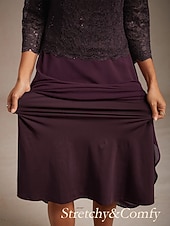  Dámské Midi šaty Šifonové šaty Elegantní Pevná barva 3/4 délka rukávu Tričkový Fialová