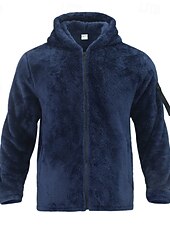 baratos Jaquetas Casuais-Homens Casaco de inverno Casaco de pelúcia Jaqueta casual Ao ar livre Casual Térmico / Quente Bolsos Zip Completo Outono Inverno Tecido Roupa de rua Diário Com Capuz Padrão Preto Azul Marinha cáqui
