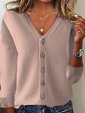 preiswerte Strickjacken und Oberbekleidung-Damen Pullover Strickjacke Mode Streetwear Täglich Einfarbig Gerippt V Ausschnitt Gestrickt Langarm Normale Oberteile Stricken Ferien Ausgehen Wochenende Schwarz Weiß Herbst Winter