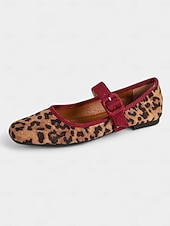 voordelige Platte damesschoenen-Mary Jane-flats met luipaardprint voor dames met fluwelen gespband – vintage stijl, perfect voor Kerstmis, feestdagen en dagelijks gebruik