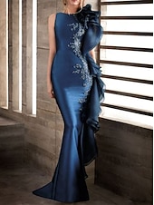 cheap Mermaid Evening Dresses-Mermaid / Trumpet Sweep / Brush Train Prom Dresses Evening Gown Ball Gown Formal Dress Elegant Beautiful Back Sleeveless Jewel Neck Engagement Formal Evening Fall Wedding Guest Stretch Satin with