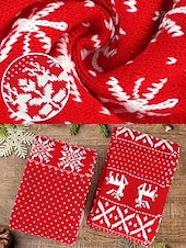 abordables Foulards pour femmes-Écharpe de Noël tricotée pour femme, en acrylique, motif jacquard rouge et blanc avec rennes et flocons de neige, accessoire festif d'hiver pour les fêtes de fin d'année