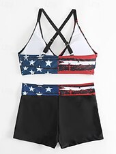 cheap Tankinis-Women's Swimwear 2 Piece Shorts Swimsuit Backless Vacation Beach Wear Geometic V Neck Sleeveless Bathing Suits
