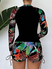 economico Tankini-Costume da bagno da donna tankini a 2 pezzi con pantaloni corti arricciati controlla pancia vita alta schiena scoperta abbigliamento da spiaggia per le vacanze costumi da bagno senza maniche a collo