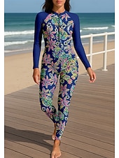 cheap One Pieces Rash Guards-Women's Rash Guard Full Body Swimwear Dive Skin Suit Floral Front Zip UPF50+ Quick Dry High Elasticity Long Sleeve Swimwear Surfing Diving Snorkeling Summer