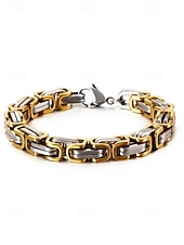 abordables Bijoux pour hommes-Bracelet pour homme en acier inoxydable à maillons bicolore noir et or, design élégant et résistant pour un usage quotidien et les occasions spéciales.