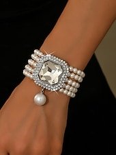 זול יום האהבה-צמיד חרוזים פנינים לנשים עם קריסטל גדול - תכשיט יד אלגנטי משובץ אבני חן למסיבה, ערב ואירועי קוקטייל