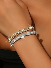 cheap Women's Bracelet-Women's Gold &amp; Silver Rhinestone Bracelet Set - Sparkling Dual-Tone Crystal Bangles, Elegant Party Jewelry for Evenings, Proms &amp; Special Events