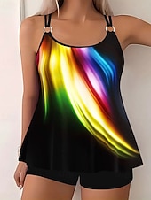 abordables Tankinis-Femmes Maillots de Bain 2 pièces Shorts Maillot de bain Dos nu Vacances Tenues de plage Fleuri Graphique Col rond Sans manches Maillots de bain