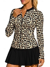 abordables Chemise pour femmes-Femmes Animal Léopard Hauts Chemise T-shirt de sport T-shirt POLO manche longue Fermeture éclair Classique Sportif UPF50+ Résistant aux UV Entraîneur Protection UV Haute élasticité Pilates
