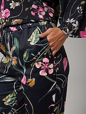  damesbroek stretchstof bloemenprint chiffon transparante panelen uitlopende pijp elastische taille elegant comfortabel dagelijks werk herfst