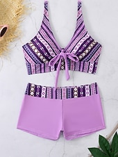 abordables Tankinis-Mujer Bañadores 2 piezas Slips Traje de baño Retazos Espalda al Aire Vacaciones Ropa de playa Floral Escote en Pico Sin Mangas Trajes de baño