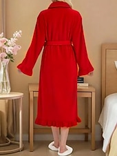 billiga Loungewear till damer-Dam Morgonrock Ledigt Ren färg Ficka Hem Dagligen Säng Långärmad Tröjkrage Svart Vit Rodnande Rosa Rubinrött Purpur Höst Vinter Lös passning