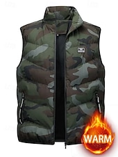 baratos Colete de Puffer Masculino-Homens Colete puffer Colete Gilet Férias Diário Encontro Moda Casual Outono &amp; inverno Bolsos Poliéster Manter Quente Confortável Côr Camuflagem Zíper Colarinho Chinês Normal Preto Verde Tropa Cinzento