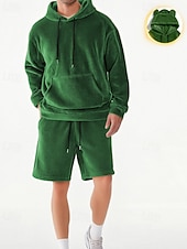 cheap Basic Tracksuits-Men's Hoodie Tracksuit Hoodie &amp; Shorts Set Hoodie Outdoor Vacation Daily Drawstring Plain Black Green Grey Activewear Sports Fashion Fall