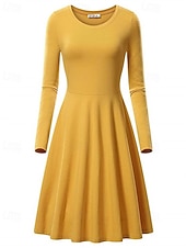 cheap Sweatshirt &amp; Hoodie Dresses-Women's Midi Dress Hoodie Dress T Shirt Dress Tee Dress Elegant Modern Daily Outdoor Vacation Loose Fit Plain Long Sleeve Crew Neck Black White Yellow Wine Spring Fall